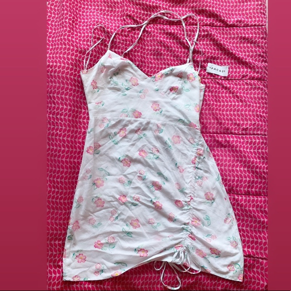 Floral Mini Dress with Ruched Side